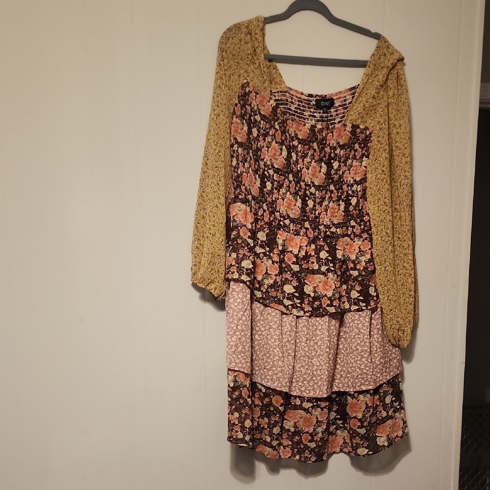 ODDY Floral Long Sleeve Dress with Mustard Layer